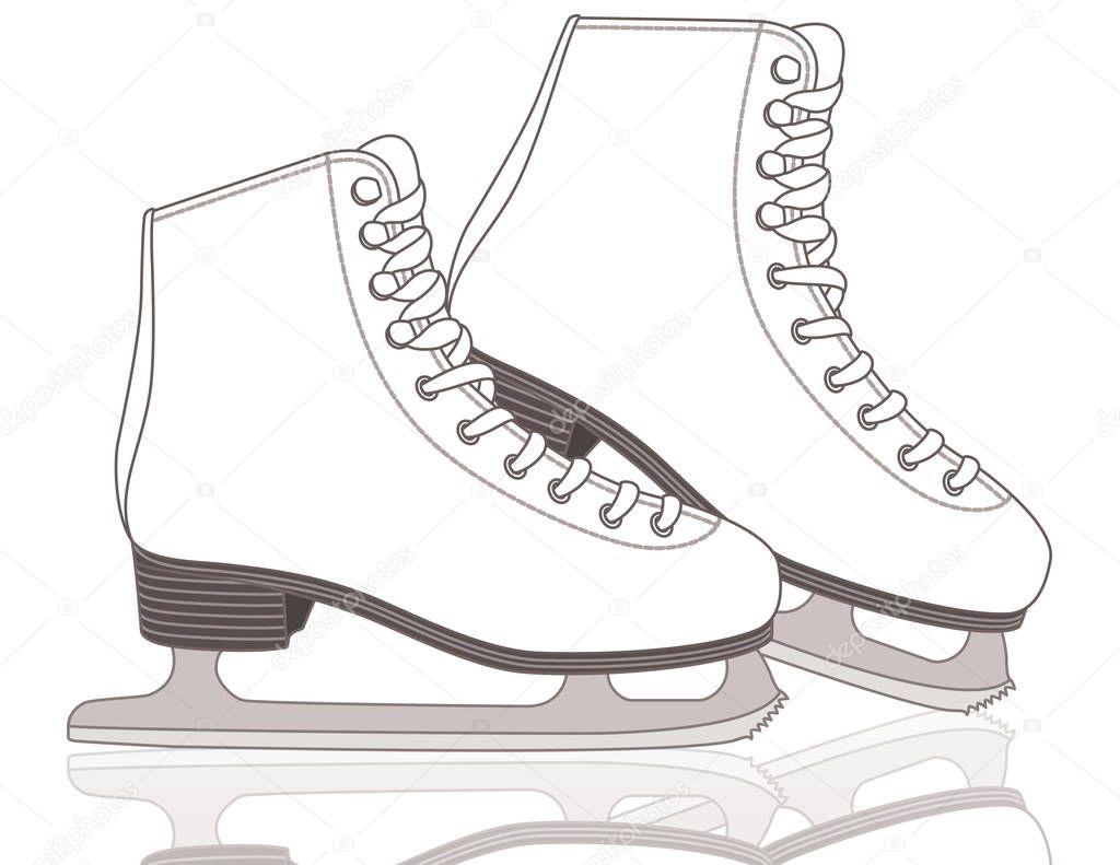 pair of figure skates, women's with white background