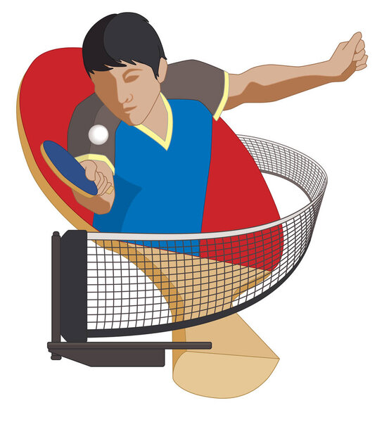 table tennis player male, with paddle in background, including net wrapping around