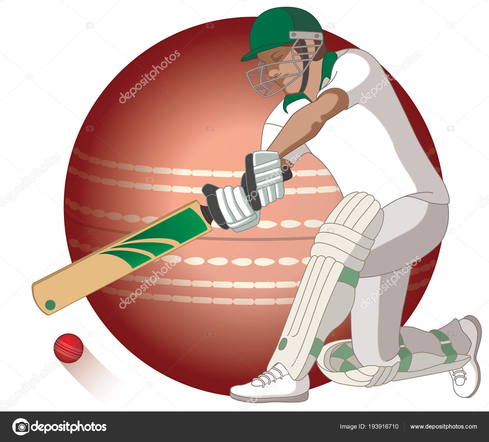 Cricket Batsman Swinging Cricket Bat With Large Cricket Ball