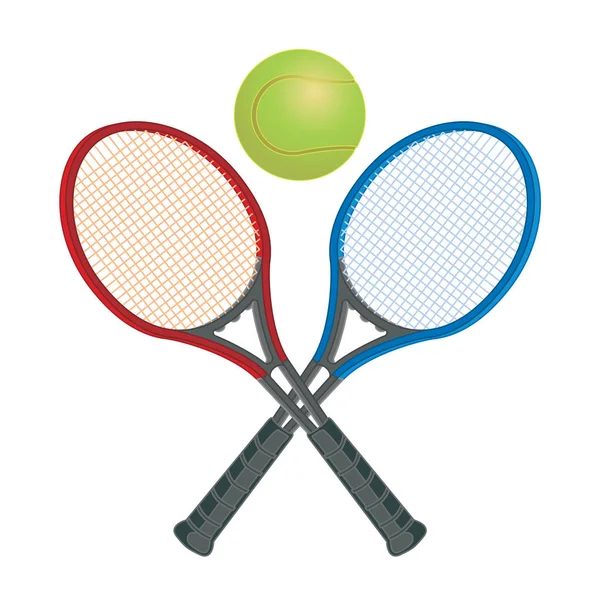 Raquetas de tenis cruzadas con pelota de tenis — Vector de stock