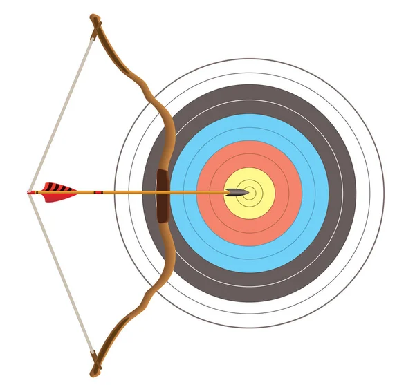 Arc de tir à l'arc avec flèche pointant vers le centre de la cible — Image vectorielle