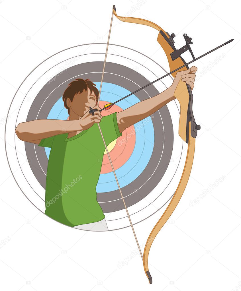 archery male archer with bow and arrow with target in background