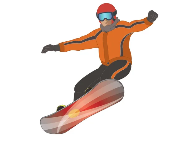 Snowboarder macho aislado sobre fondo blanco — Vector de stock