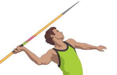 male javelin athlete throwing spear isolated on a white background