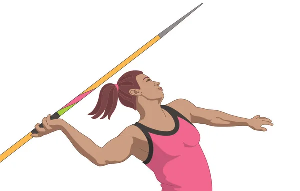 Female Javelin Athlete Throwing Spear Isolated White Background — 图库矢量图片