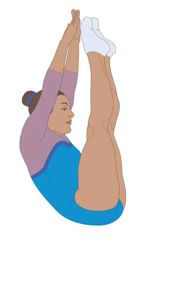 白い背景に隔離されたトランポリンから空中ジャンプする体操選手の女性 — ストックベクタ