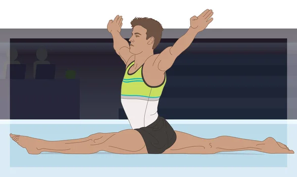 Gymnaste Mâle Dans Plancher Artistique Divise Pose Sur Plancher Printemps — Image vectorielle