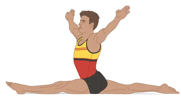 Gymnastka Muž Umělecké Podlahy Splits Póza Izolované Bílém Pozadí — Stockový vektor