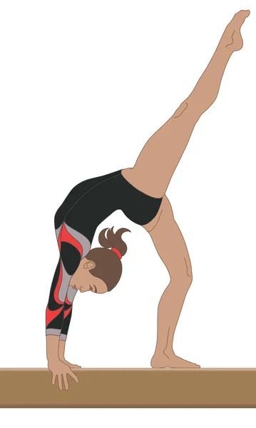 Gimnasta Femenina Pose Artística Viga Equilibrio Aislado Sobre Fondo Blanco — Vector de stock