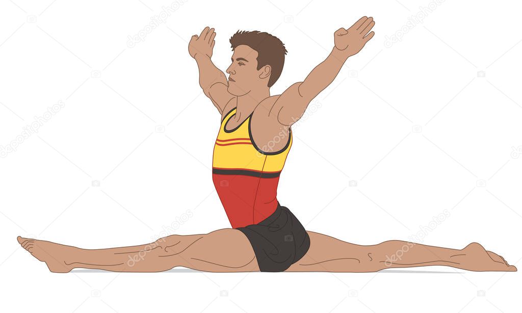 gymnast male in artistic floor splits pose isolated on a white background