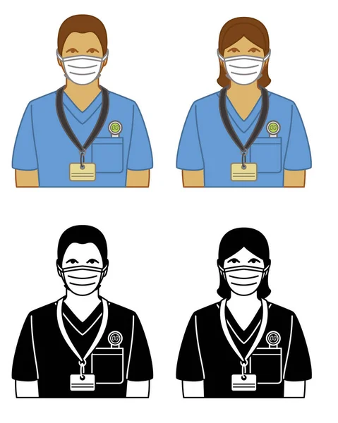 Νοσηλεύτρια Γυναίκα Και Άνδρας Που Φορούν Προστατευτική Ιατρική Μάσκα Έννοια — Διανυσματικό Αρχείο