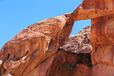 Petra antik şehir Al Khazneh Ürdün'de kırmızı kayalar güneşli bir günde gül