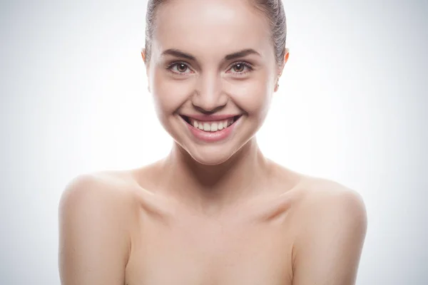 Closeup portrait of young woman with clean fresh skin — Stock Photo, Image
