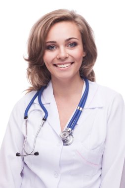 Doktor tıbbi kadın gülümsüyor