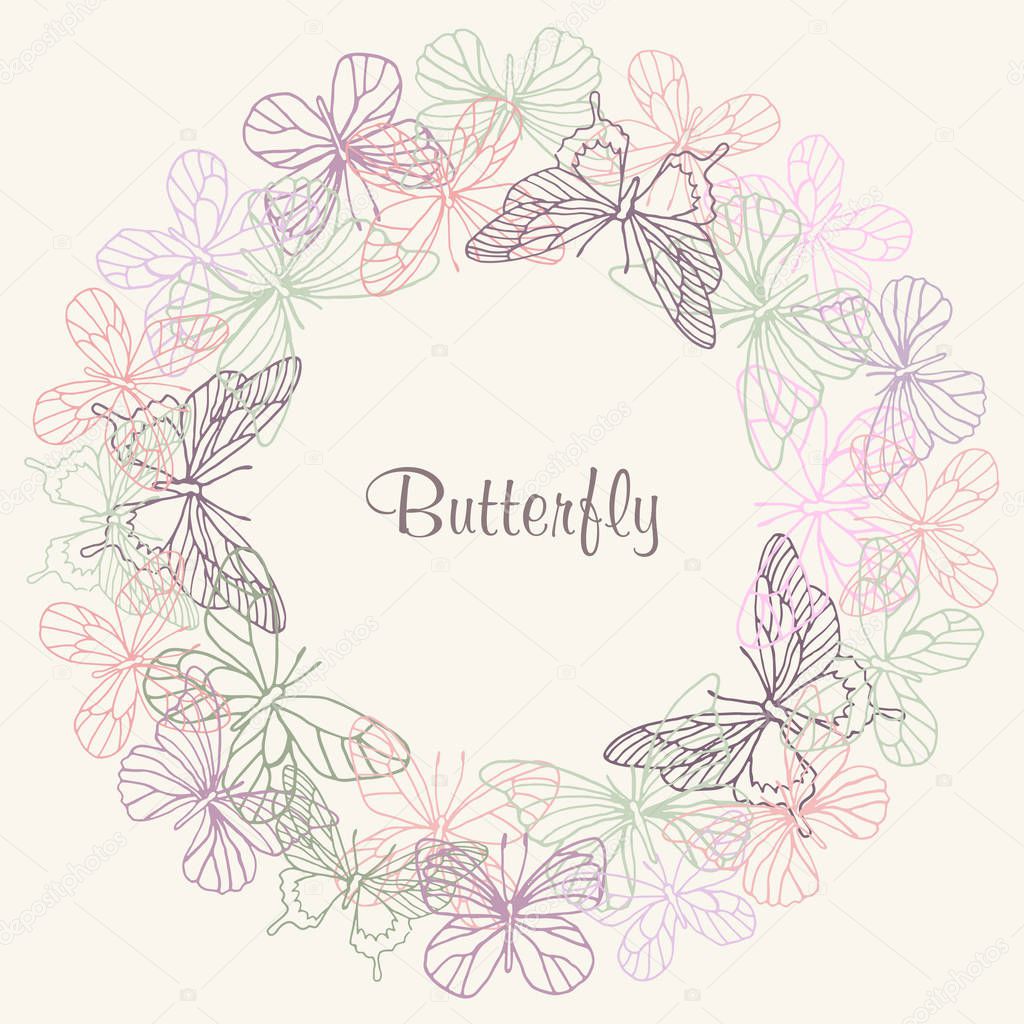 vector illustration ,colored butterfly silhouette forming a circle
