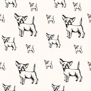 Vektör çizim. Chihuahua köpek yavrusu çizilmiş kroki kalem. Vektör sorunsuz köpek desen.