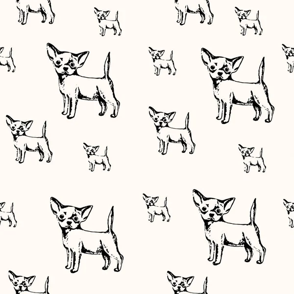 Vektör çizim. Chihuahua köpek yavrusu çizilmiş kroki kalem. Vektör sorunsuz köpek desen.