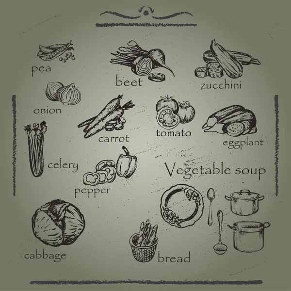 Illustration vectorielle. Légumes croquis à bord. Dessin de style Chock. Dessin style charbon . — Image vectorielle