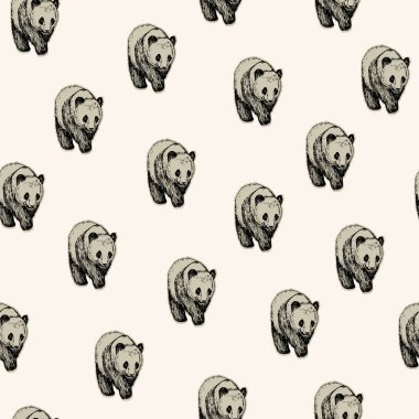 Vektör çizim. Kalem çizilmiş vektör ayı panda. Dikişsiz desen unsuru.