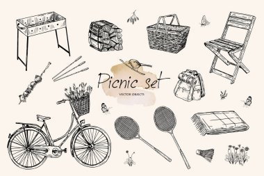 Vector illustration. Pen style vector objects. Picnic , recreation . clipart