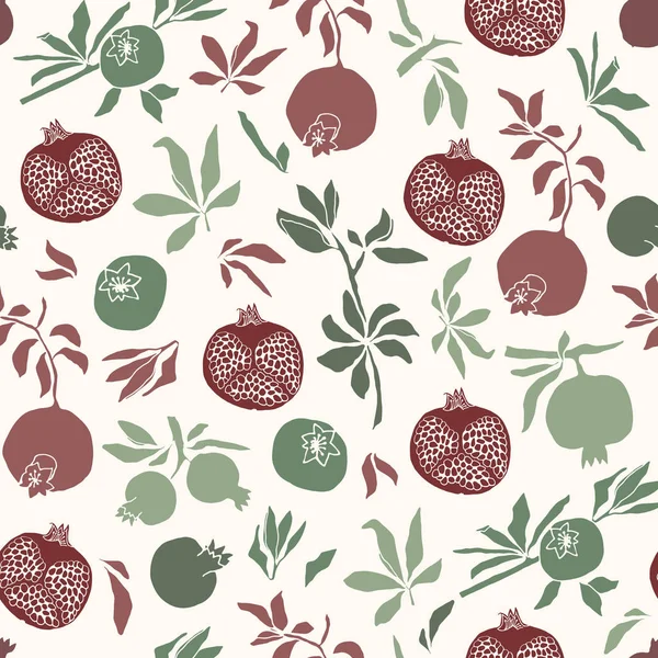 Vektorillustration. Färg vektor sömlösa mönster. Granatäpplen, grenar och blad. — Stock vektor