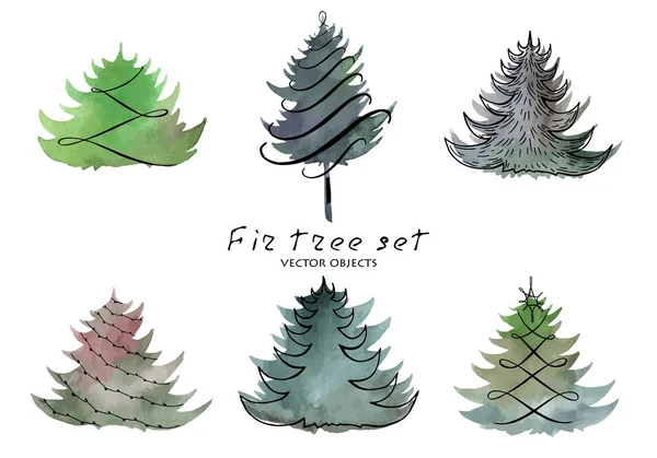 Vektorillustration. FIR tree element på akvarell bakgrunden. — Stock vektor