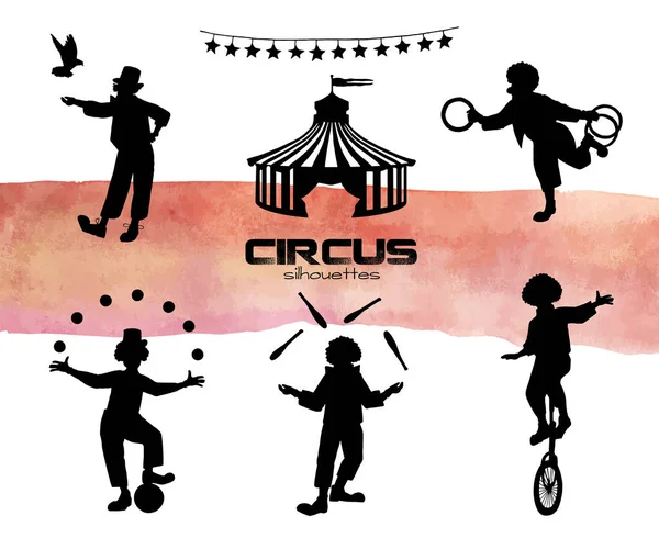 Vectorillustratie. Clowns silhouetten instellen. Vectorobjecten. — Stockvector