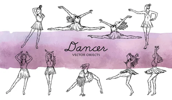 Vector illustration. Rhythmic gymnastics set. Girls gymnasts. Pen style vector sketch. Royalty Free Stock Illustrations