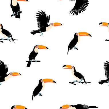 Vektör yaz arka plan. Toucans. Yaz baskı, kağıt ya da Tekstil tasarım. Dikişsiz desen unsuru.