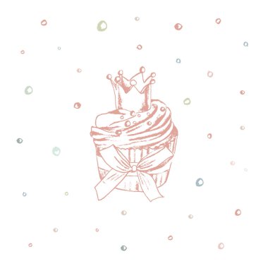 Vektör çizim. Çizilmiş kalem kek. Tebeşir stil vektör nesnesi. Baskı tasarımı.