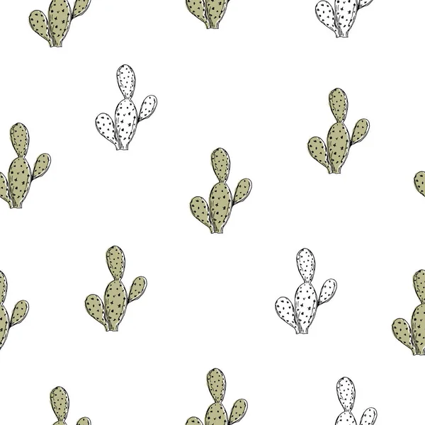 Ilustración vectorial. Elemento de patrón sin costura. Dibujo estilo pluma de cactus . — Vector de stock