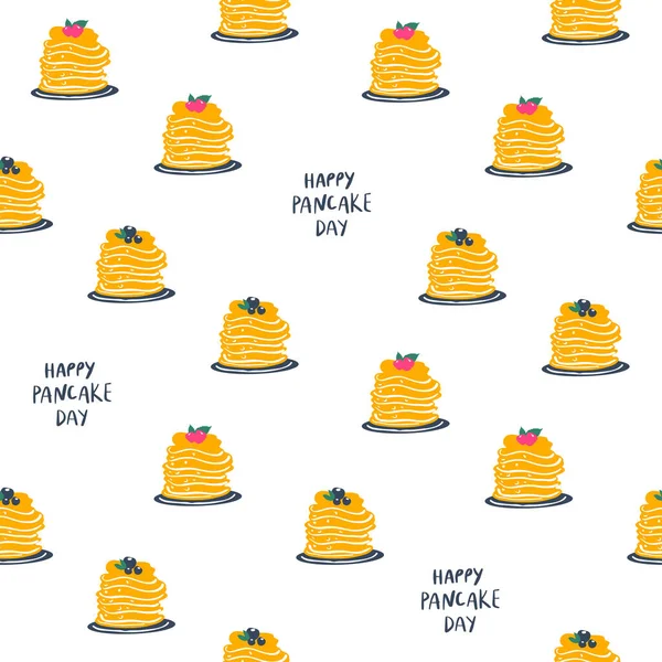 Stacks of ready-made pancakes and quote: happy pancake day — 图库矢量图片