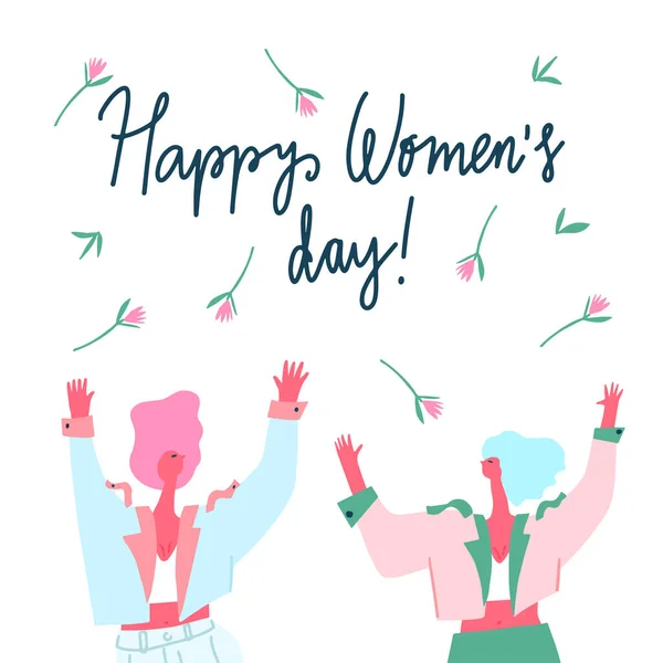 Nemzetközi Nőnap Boldog Fiatal Lányok Virágok Vektor Sablonok Aranyos Kártya — Stock Vector
