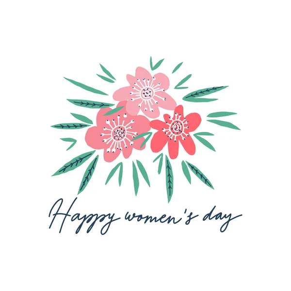 Internationale Vrouwendag Bloemen Uit Vrije Hand Getrokken Zin Gelukkige Vrouwendag — Stockvector