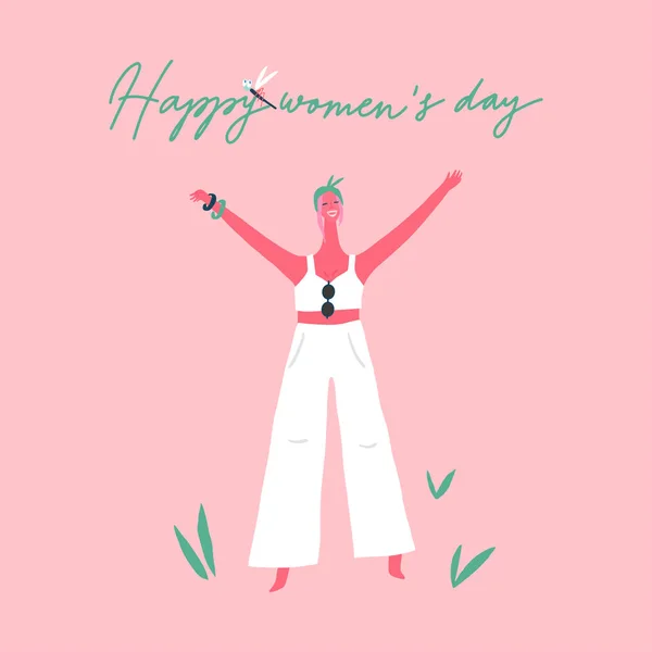 Journée Internationale Femme Heureuse Femme Élégante Élément Conception Vectorielle Illustration — Image vectorielle