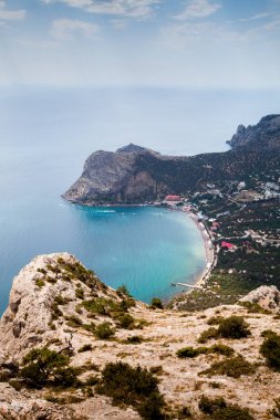 Bir kayaya, deniz, Crimea çam