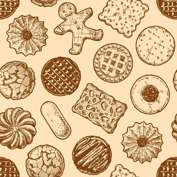 Бесшовный узор с различными вкусными печеньками . — стоковый вектор