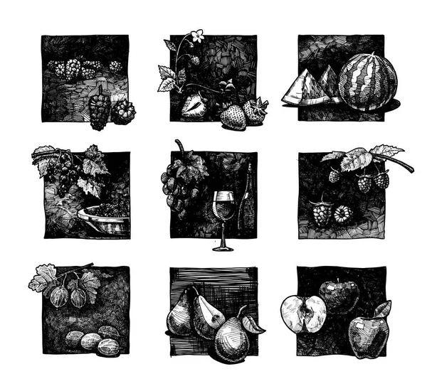 Set van bessen en fruit — Stockvector