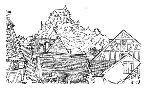 Illustration de livre de coloriage du vieux village . — Image vectorielle