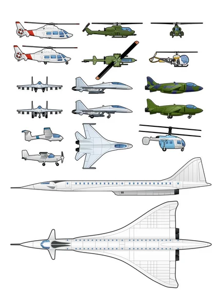 Serie di aeroplani ed elicotteri — Vettoriale Stock