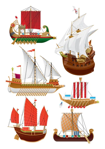 Набір старовинних вітрильних човнів — стоковий вектор
