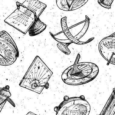 Seamless pattern with different sundial clipart