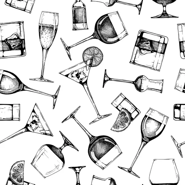 Бесшовный узор с различными стаканами — стоковый вектор
