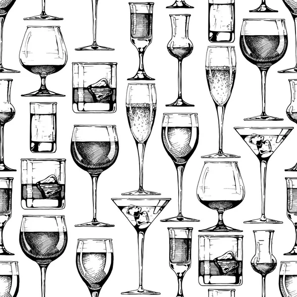 无缝模式与不同玻璃酒杯 — 图库矢量图片