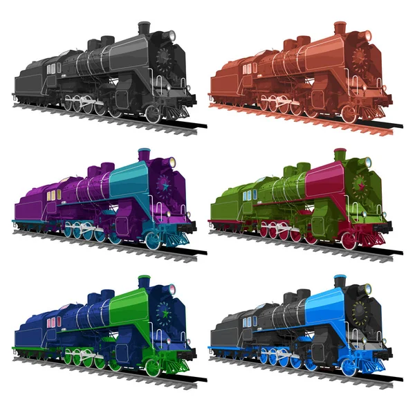 Ensemble de vieille locomotive à vapeur . — Image vectorielle