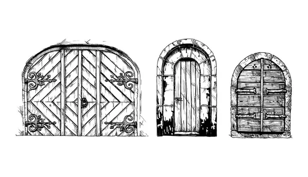 Középkorú vintage ajtók. — Stock Vector