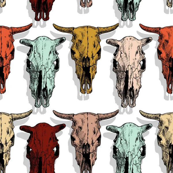 Seamless mönster med ko och tjur skalle — Stock vektor
