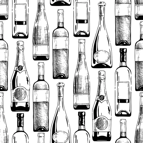 Pattern with wine and champagne bottles — Stock Vector