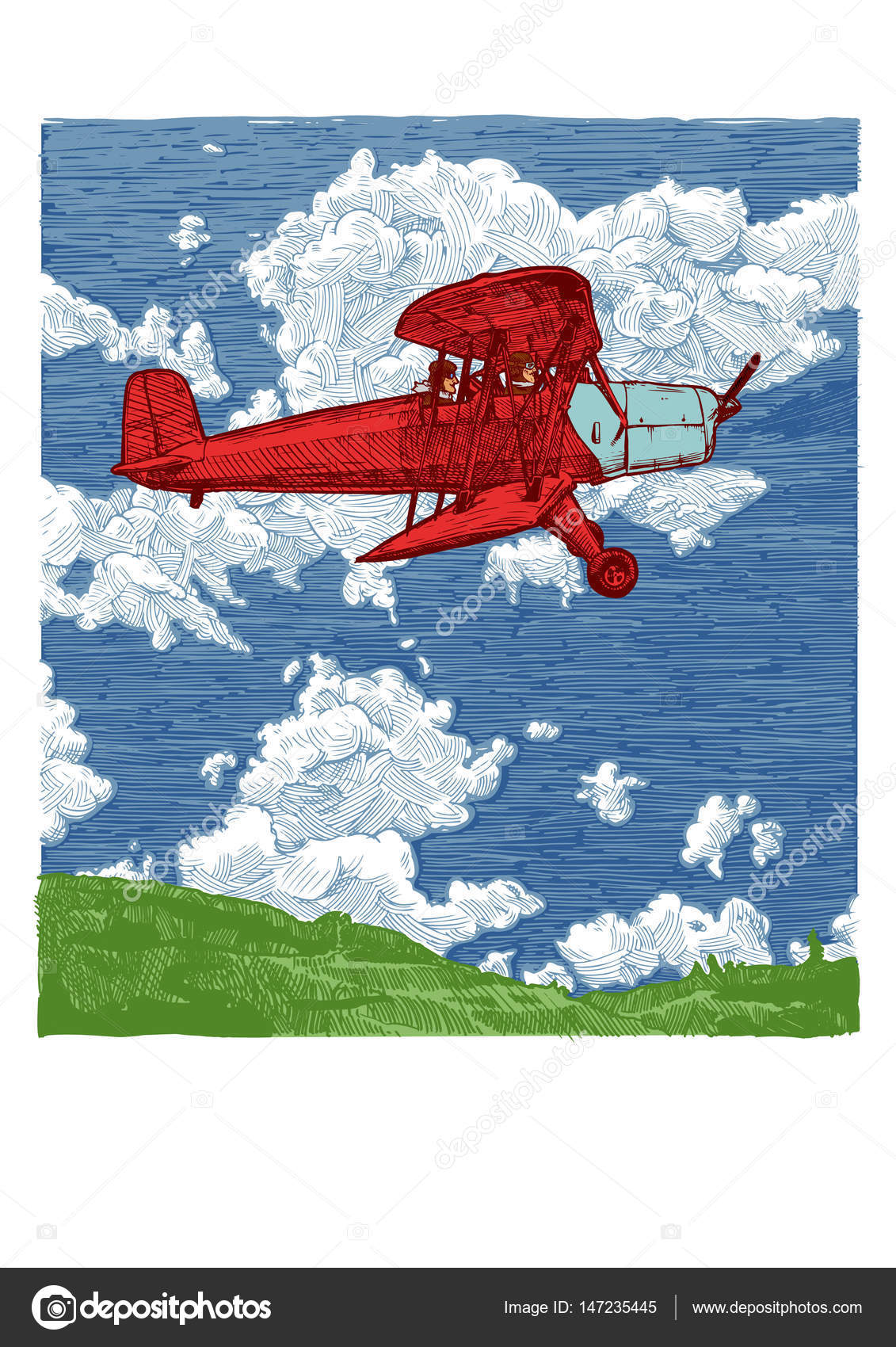 Vector Color Drawing Of Airplane Stylized As Engraving Stock Vector C Suricoma 147235445