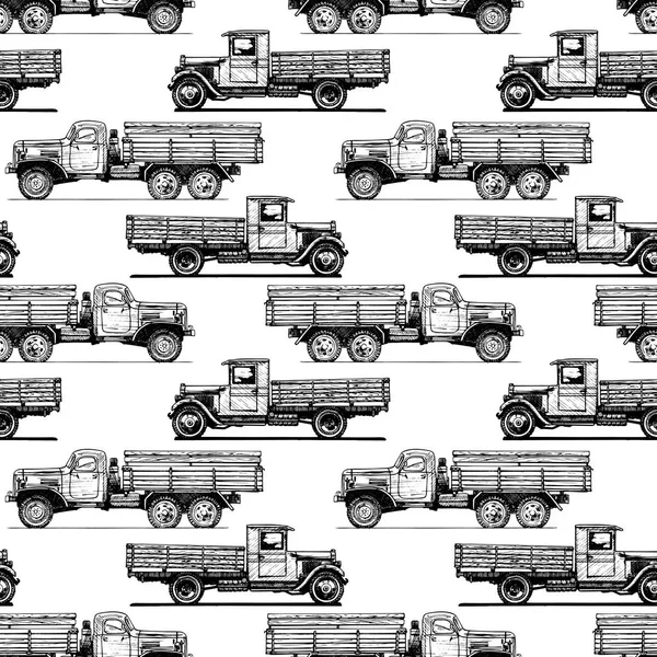 Patroon met retro vrachtwagen — Stockvector